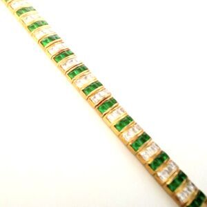 Sterling Vermeil Green and Clear Channel Set Crystal Tennis Bracelet